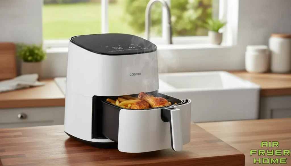 COSORI Pro LE Air Fryer Review — product photo showing the basket air fryer in a real kitchen setup