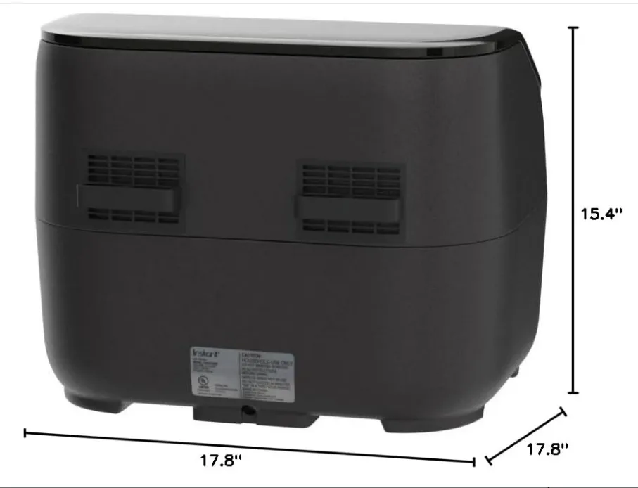 Side profile showing countertop footprint and basket clearance space